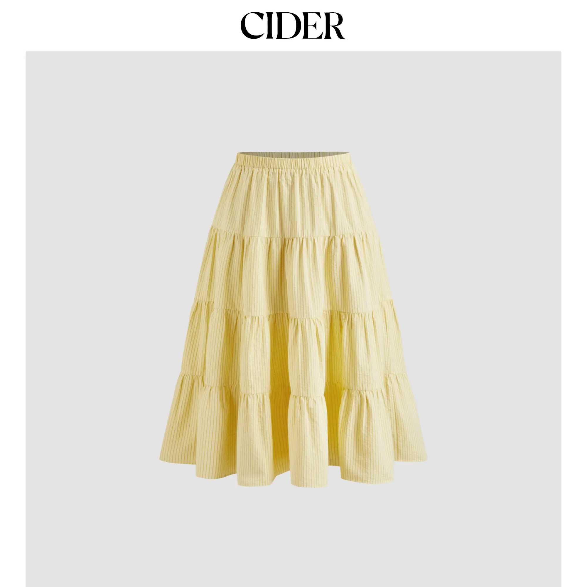 Cider Cotton-blend Mid Rise Stripe Tiered Maxi Skirt Curve & Plus, Bottom, Lady, Women, Casual, Layered Tiers, Maxi Length, Skirt Wear, Stripe Pattern