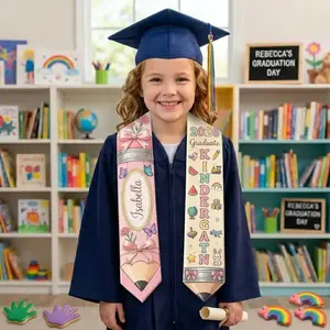 Personalized Coquette Pencil Graduation Stole 2026, Custom Name Pink Bow Sash, Kindergarten Preschool Graduate Gift, Class of 2026 Stole