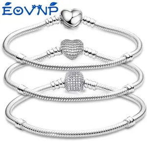 EOVNP Silver Plated Cute Crystal Owl Heart Snake Chain Charm Bracelet For Women Men Brand Bracelets DIY Jewelry Gift Making