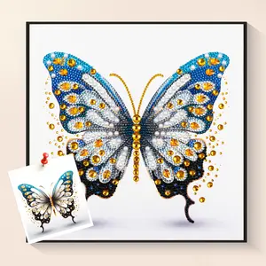 Glamorous Butterfly Full Drill Diamond Painting Kit, DIY Rhinestone Art with Blue, Gold & White Design, Home Wall Decor Gift for Art Enthusiasts,Vibrant Golden Butterfly Diamond Art Kit, Full Drill Rhinestone Painting, Adults’ DIY Craft & Wall Decor