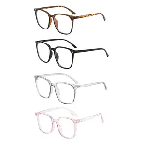 Viral 4PCS Rectangle Blue Light Glasses Set - Retro Square Transparent Tortoise Pink Black Frames, Unisex Anti Glare UV Protection Computer Reading Glasses for Office School Driving & Casual Wear