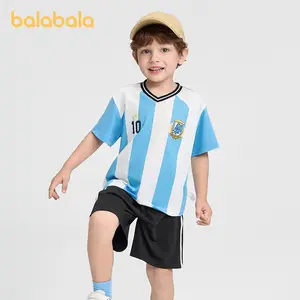 Balabala Kids Soccer Jersey & Shorts Set Sporty Striped Activewear for Boys
