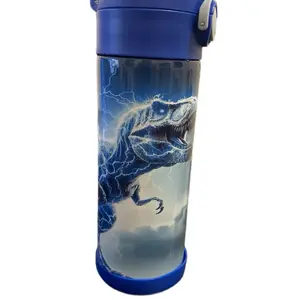 Lightning dinosaur on blue sippy cup  with flip lid
