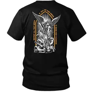 Saint Michael Tactical Shirt Featuring Angel Warrior Graphic and Good Versus Evil Message Christian Tactical Apparel for Men Embracing Faith and Strength Military Style Streetwear for Tactical Lifestyle and Gym