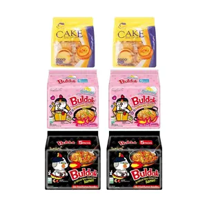 Samyang Buldak Fire Noodles Creamy Cheese & Spicy Chicken Stir-fried Noodles 4 Big Packs (20 Small Packs) + Heungseung Tart Emperor Cake 16 pcs - Korean Snack Bundle 3500g