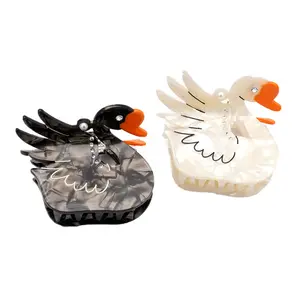 URRYKID Original Swan Acetate Grip Pearl Spot Drill Barrettes Simple All-Match Hair Accessories Shark Clip Hair Accessories