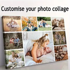 1pc Custom 2D Flat Wood-Framed Canvas Photo Print - Personalized Collage Wall Art, Modern Family Portrait, Wedding & Christmas Gift, Suitable for Living Room Home Decoration