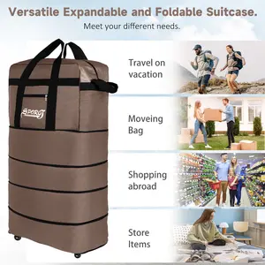 140L Expandable Lightweight  Luggage Large Foldable Travel Bag with Wheels, Large Capacity Rolling Duffel Bag, Expandable Suitcase for Airplane Travel, Moving, Weekend Trips