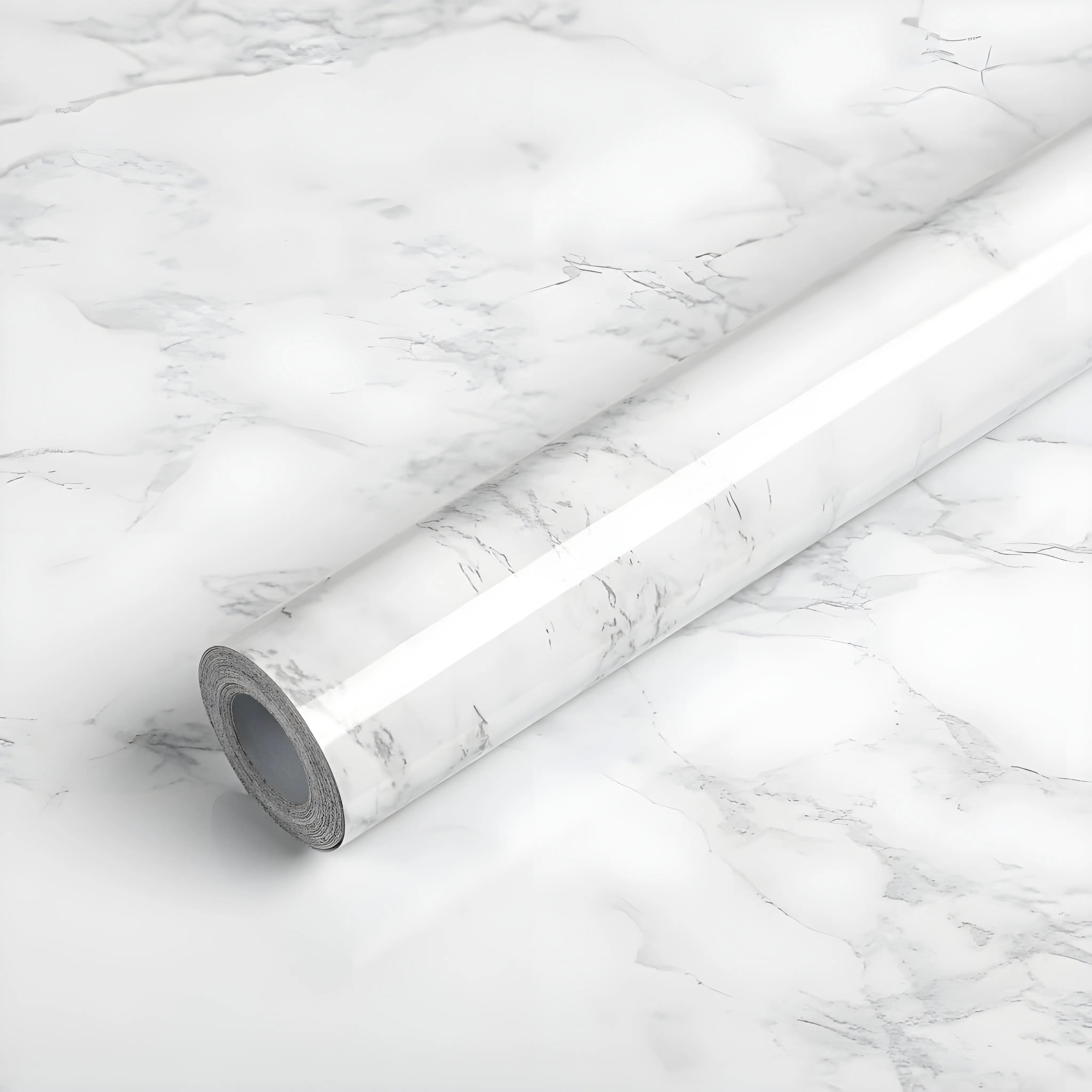 Peel & Stick Self-Adhesive Temporary Wallpaper, White Grey Artificial Stone Renter-Friendly Waterproof PVC for Kitchen Countertops, Cabinets (15.7in x 118in), 15.7 Inches X 118 Inches