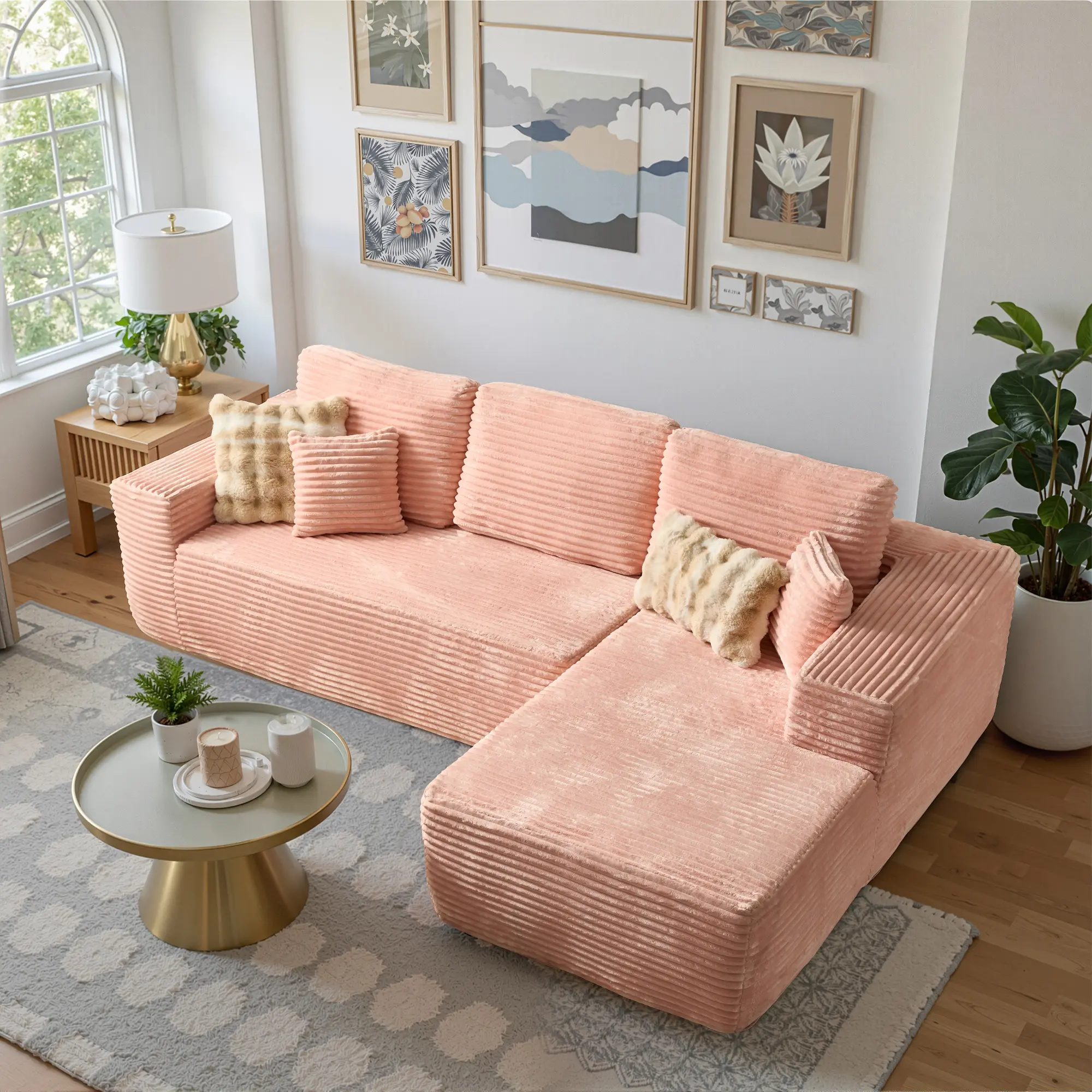 Pink Corduroy Right Chaise