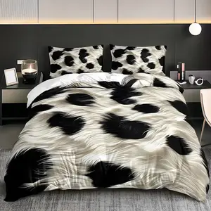 2/3PCS Black and White Speckled Cowhide Pattern Duvet Cover Set (1 Duvet Cover + 1/2 Pillowcases Without Pillow Inserts), Four Seasons Home Dormitory High-Definition Printed Bedding