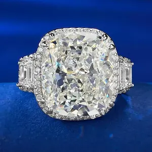 S925 Sterling Silver Big Ice Flower Cut Fat Square 12*14mm 8A Cubic Zirconia Ring-114