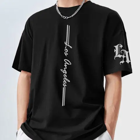 Men's Los Angeles Print Round Neck Graphic Tee, Stylish Jersey Tee, Regular Fit Casual Street Short Sleeve T-shirt for Summer, Men's Top for Daily Wear