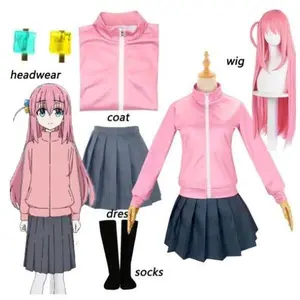 Anime Bocchi The Rock Gotou Hitori Cosplay Costume Gotou Hitori Dress Pink Wig Uniform Jacket Skirt Girls Jk Halloween Outfit