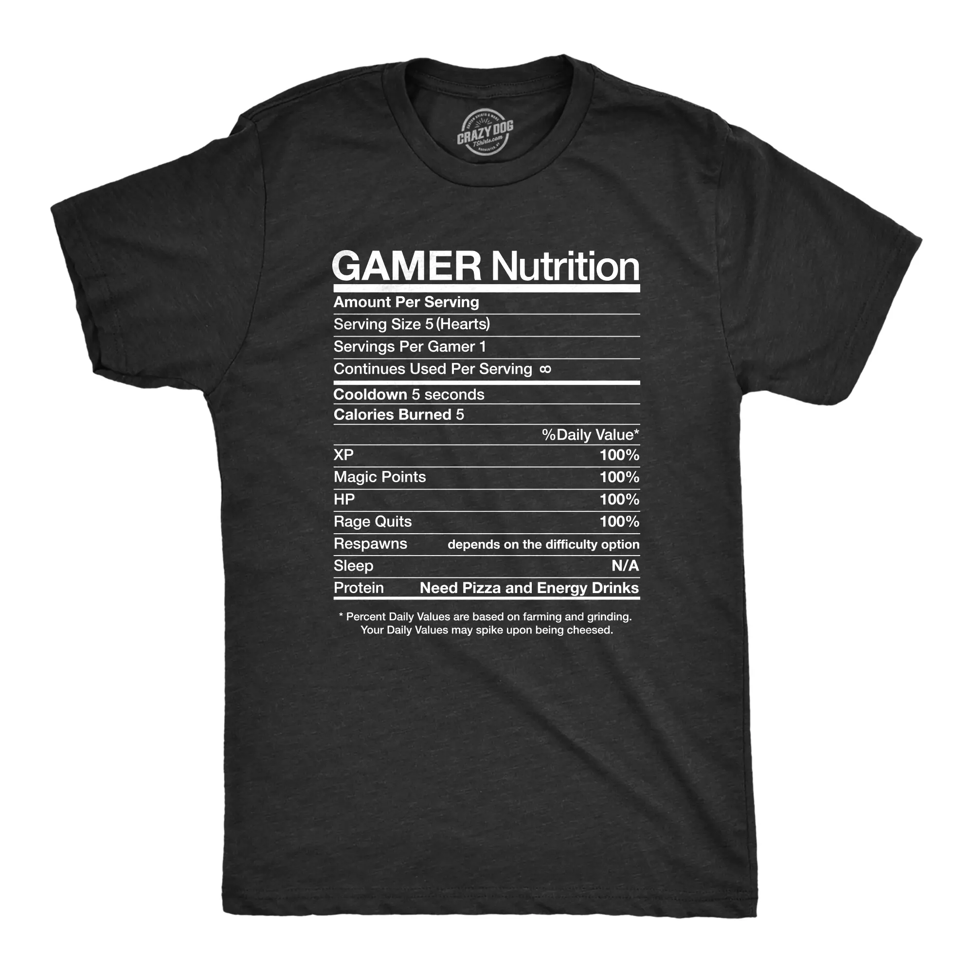 Mens Gamer Nutrition Funny Nerdy Saying Gift for Him Video Gaming T-Shirt Mens Funny T Shirts Cool Vintage Fashion T-Shirt Gift Classic Menswear Funny Gamer Short Sleeve Novelty Tees for Guys Black -