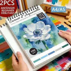 Watercolor Sketchbooks Set of 2, A4/a5 Watercolor Paper, Drawing Paper, Silver Lotus Cover, 180gsm 30 Sheets Spiral Bound, Art Supplies for Artists Beginners