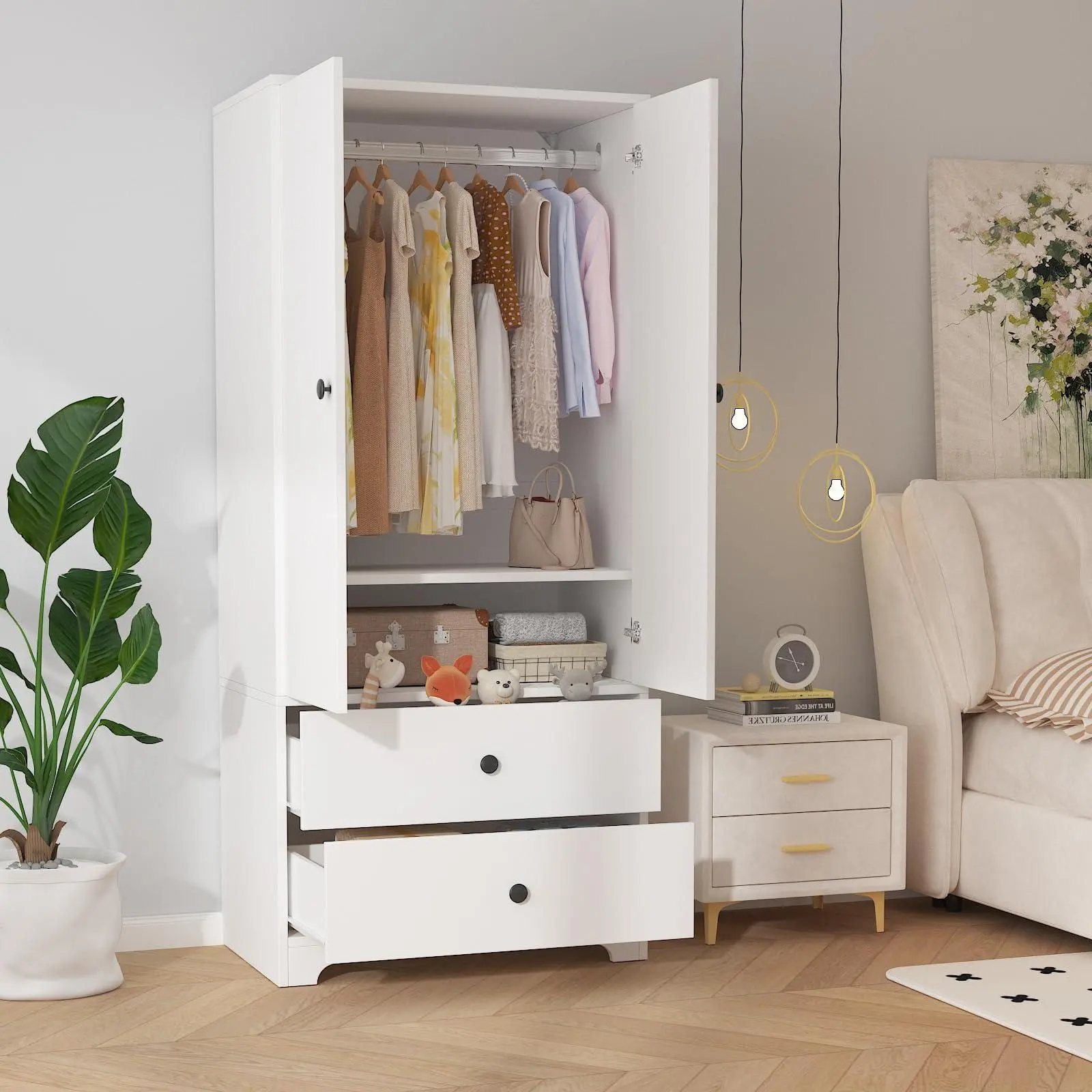 GARVEE 2-Door 2-Wardrobe Cabinet Flat Panel Design Durable and Stylish Storage Solution Perfect for Home Organization