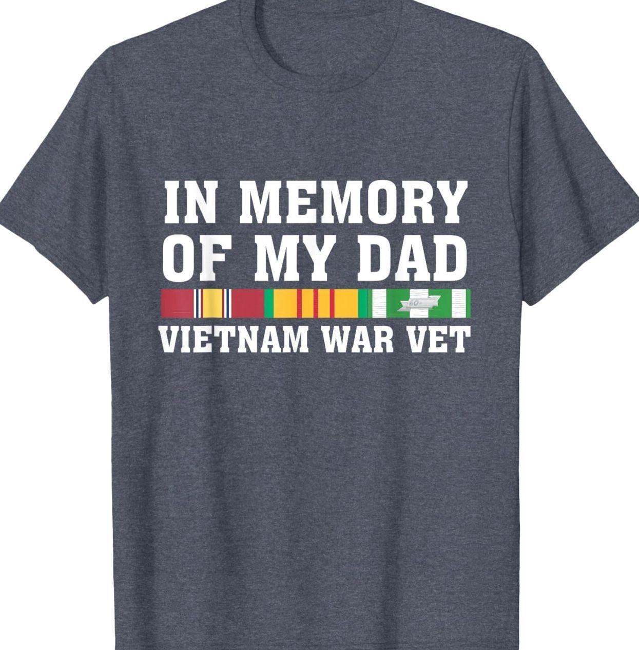 In Memory Of My Dad Vietnam Veteran T-shirt for Women Patriotic Military Family USA Flag Veterans Day Trendy Gift for Veterans Short Sleeve Tees