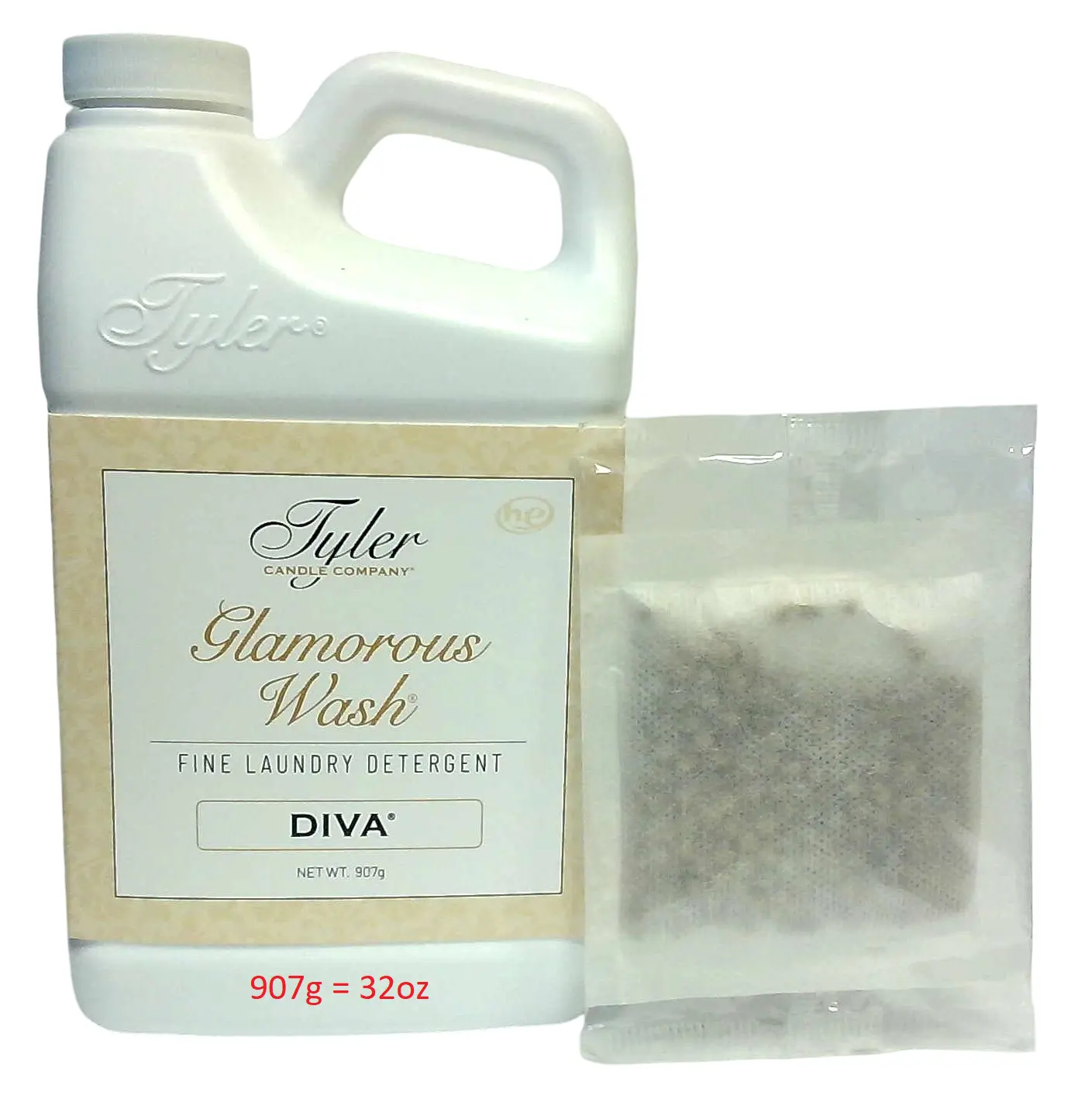 Tyler Candle Company Glamorous Wash Tyler Detergent - Diva Fragrance Scented Liquid Laundry Detergent with Single Sachet Pouch, 907g/32oz