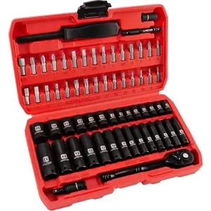 1/4" Drive Socket Wrench Set, 1/4-Inch Impact Socket Set Metric(4-15mm) Deep and Shallow 6 Point, CR-V, 63 count with 72T Ratchet Wrench Handle for Household&Automotive Repairing
