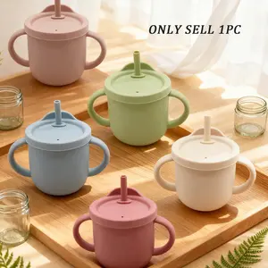 Baby Silicone Learning Cup, Children Water Bottle, Dual Handle Easy Grip, Toddler Feeding Cup, Safe Non-Toxic Material, Training Cup