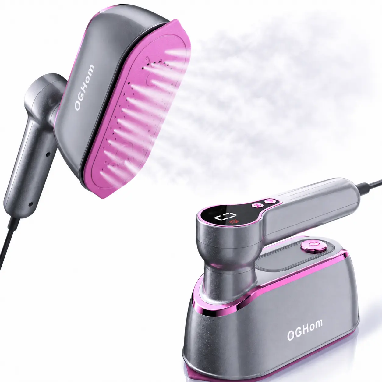 sohochic OGHom Travel Steamer for Clothes, 1200W Portable Handheld Garment Steamer with LCD Display, 4 Steam Levels & Dry Iron Mode, 20s Fast Heat-Up, 150ml Water Tank, Large Ceramic Heat Panel, Only for 120V, tiktokshopstockup
