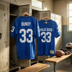 Men's 90s Hip Hop Party Football Jersey - Blue White Polk High Sports Shirt Vintage 33 Al Bundy Costume Casual Cosplay Fan Apparel for Halloween Theme Events Sizes S to XXXL