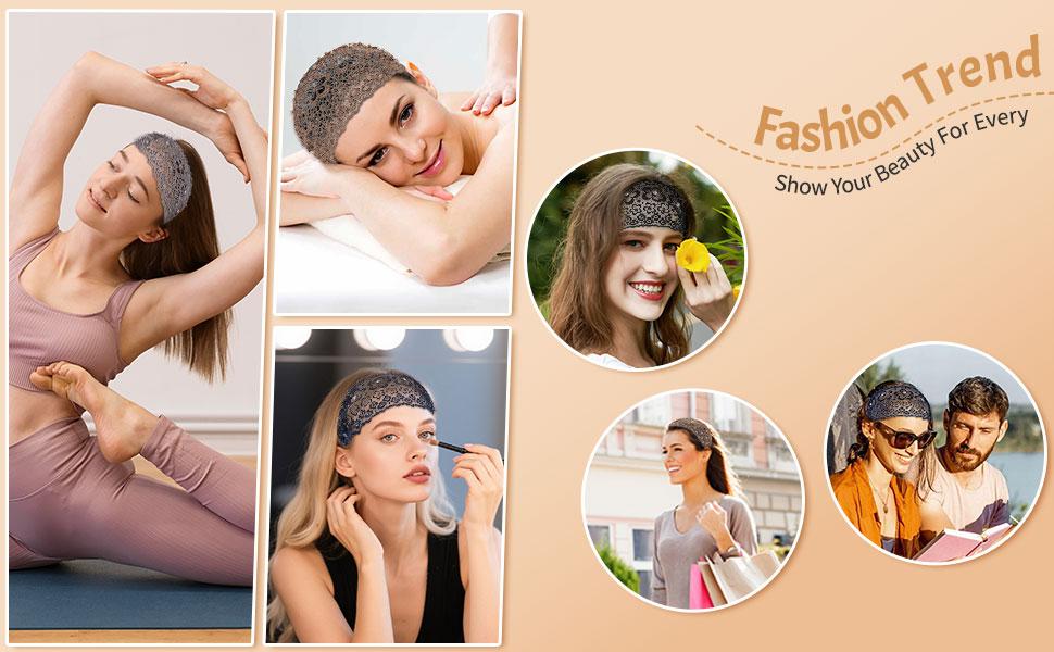 Women's Elegant Lace Floral Rhinestone Beaded Wide Headbands | HairTok CoquetteTok VintageTok OldMoneyAesthetic Non Slip Elastic Back Head Wraps | Fashion Hair Accessories for Daily Party Wedding Bridal Bridesmaid Outfits