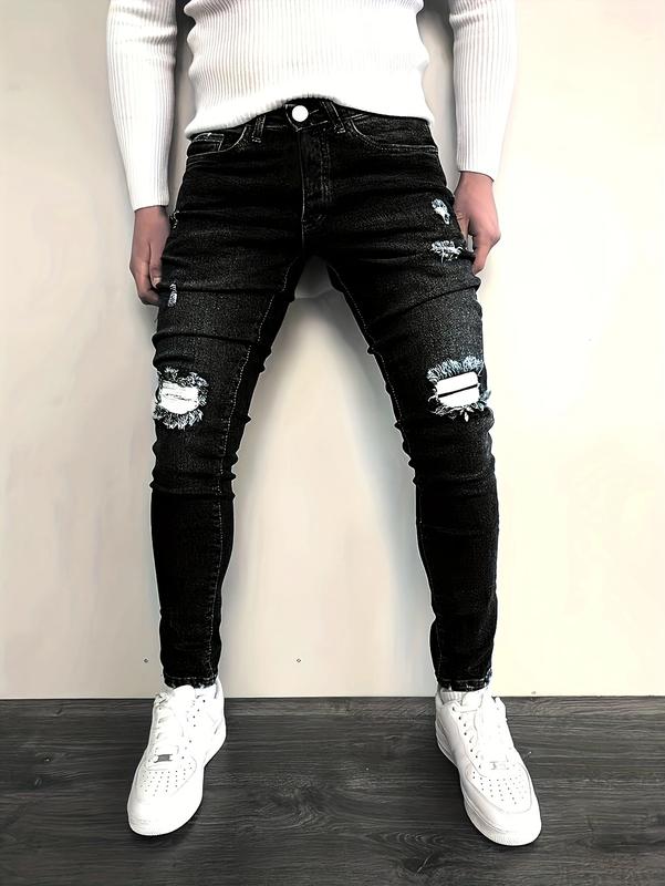 Men's black fashionable ripped jeans, a must-have for street fashionistas  Menswear Pants