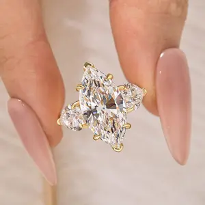 Effinny Jewelry 5.5ct Marquise Cut Three Stone Engagement Ring, S925 Sterling Silver Bridal Ring, 5A Grade Cubic Zirconia Women's Ring for Travel