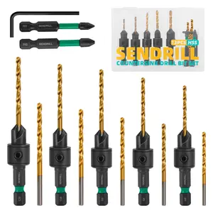 SENDRILL Countersink Drill Bit Set, 13 PCS Counter Sink Drill Bit Adjustable, #4, #6, #8, #10, #12, 2pcs Phillips screwdriver bits (PH1 and PH2) and 5pcs Replaceable drill bits for Woodworking with Storage Box
