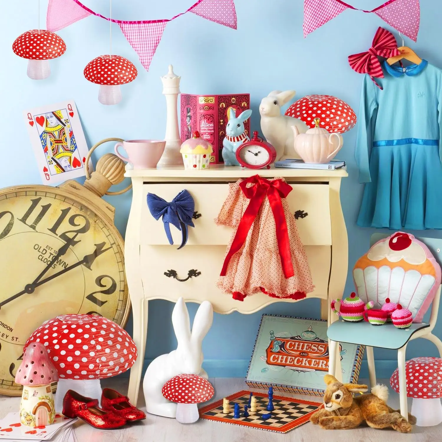 Mushroom Paper Lanterns 6 Pcs Mushroom Hanging Paper Lanterns 3 Size Paper Lantern Bedroom for Alice in Wonderland Themed Birthday Fairy Theme Party Decorations