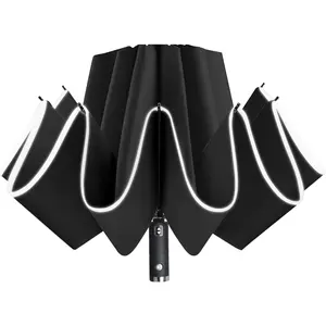 Folding Reverse LED Umbrella - Compact Inverted Umbrella Led Reflective Windproof Automatic Travel Umbrella - 42inch Upside Down Lightweight Umbrella/ 62inch Big Golf Umbrella Heavy Duty