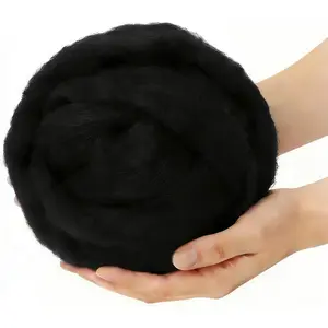 3.4oz Black Wool Roving for Beginner Needle Felting DIY Craft Materials Weaving and Home Decor