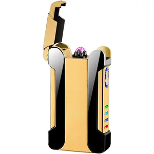 USB Lighter, Windproof Plasma Arc Lighter with Projection Light, Vintage, Gift for Him or Her (Gold)
