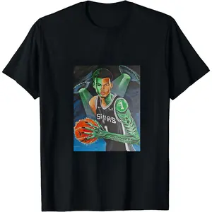 100% Cotton The Alien Wembanyama UFO Hand Drawn Tee, Skeleton Arm Graphic, Spurs Fan Game Day Casual Shirt Sci-Fi UFO Wembanyama Print Tee, Black White Dual Color, Versatile Top For Game & Everyday Wear