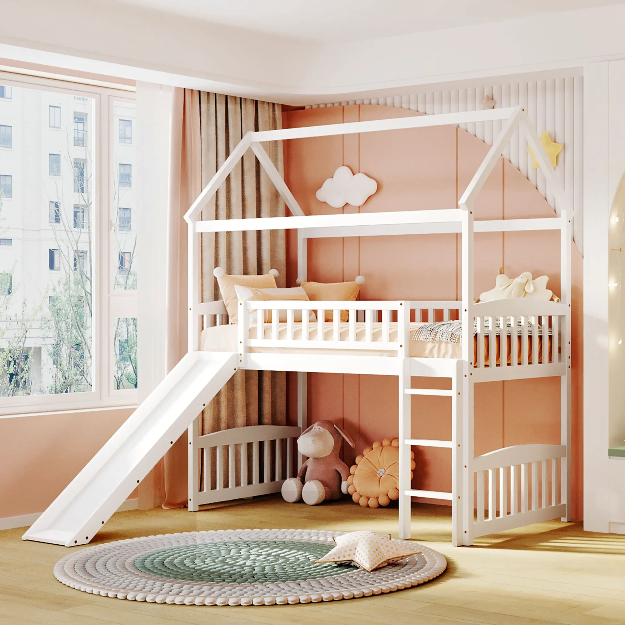 Bellemave Standard Twin Solid Wood Loft Bed - Slide, Playhouse Design, Play Area, Space-Saver Structure, Safety-Focused Elegant Modern Construction