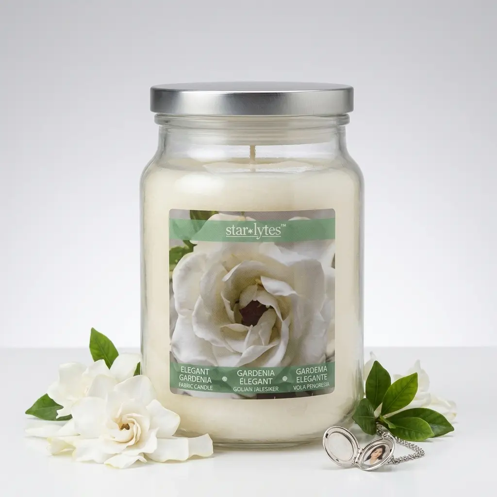 Starlytes Elegant Gardenia Scented Candle in Glass Jar with Silver Lid for Home Decor