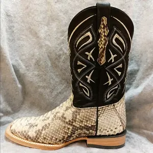 100 Años El General Boots Wide Square Toe Python Black White Garmet
