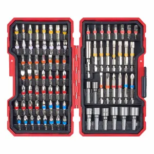 D ProTool Hub Impact driver bit set with magnetic nut drivers, S2 steel cross slots, slot, square, star, hex, TORX bits (with case), 83 pieces