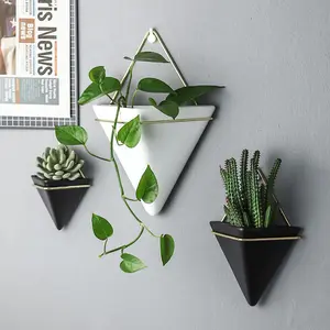 Triangle Wall-mounted Ceramic Flowerpot Living Room Decorative Planter Vase Creative Modern Minimalist Succulent Vases Ornaments