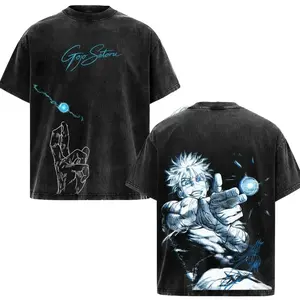Gojo Satoru Jujutsu Kaisen Vintage Washed Oversized T-Shirt, Heavyweight Anime Graphic Tee in Dark Streetwear Style, Unisex Fit for Fans, Oversize shirt, Vintage outfit, y2k Styles PC0
