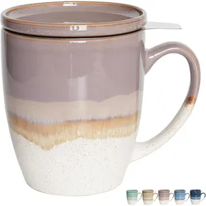 Ceramic  Cup with Infuser and Lid, 16 Oz, 5 Colors to Choose, Dishwasher and Microwave Safe, Reactive , Steeping  Mug with Strainer ()