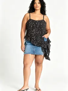 Plus Size Floral Halter Top, Asymmetrical Casual Summer Sleeveless Shirt, Comfortable Slimming Design, Versatile and Cool