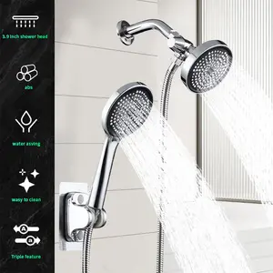 Plastic High Flow Shower Head and Hose Set, 2-In-1 Handheld & Rainfall System, Multi-Functional Flexible Hose, Easy Installation, Dual Showerhead Combo