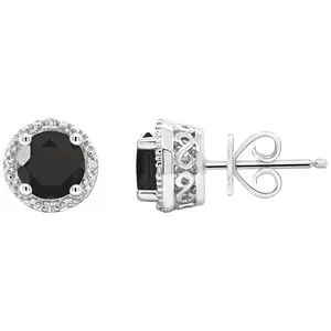 Affinity Gems Round Onyx & Diamond Stud Earrings, Sterling
