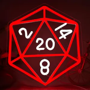 DND Dice Neon Sign, Dungeons and Dragons Dice Game Neon Light USB Powered LED Dimmable, for Dice Themed Room Tabletop Gaming Night Decor Dice Shaped Lighting for Game Rooms(13 * 11.6in)