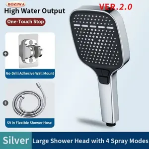 2026 Flagship Upgrade! 4-Level Turbo Boost Handheld Shower Head | 4.72" Extra-Large Panel + 132 Self-Cleaning Nozzles | 4-in-1 Combo Buttons (Rain / Massage / Gentle Rain) | Air-Energy Water-Saving Boost | Explosion-Proof Hose + Wear-Resistant ABS Body