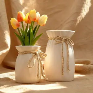Elegant Flower Vase Set (includes Decorative Bow), Large Cylinder Vases for Fresh & Dried Flowers, Minimalist Home Decoration