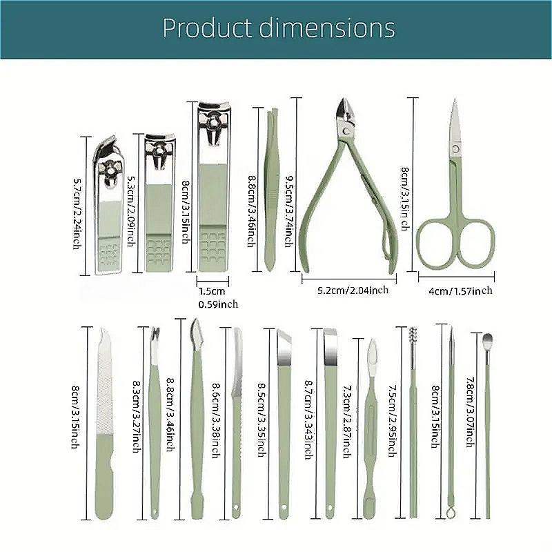Manicure Set Professional, Nail Clippers, Pedicure Kit, 16 in 1 Grooming Kit Stainless Steel, Toenail Scissors Tools with Luxurious Leather Travel Case for Men Women Mint Upgraded Version